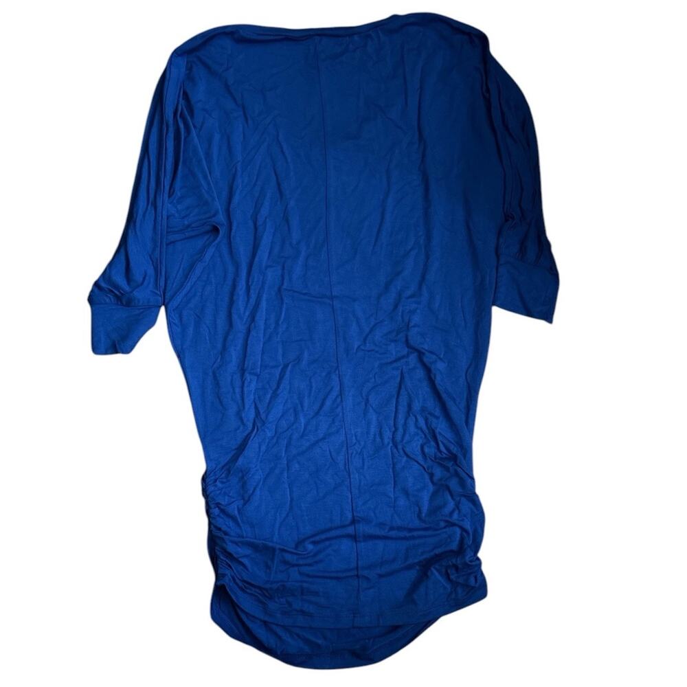 Made By Johnny Women's Casual Solid Short Sleeve V Neck‎ Shirring Top Blue XS - Picture 2 of 4